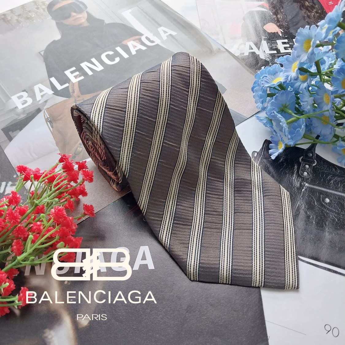 발렌시아가 레지멘탈 스트라이프 넥타이 9.5cm A+~A등급 K2801 상품이미지2
