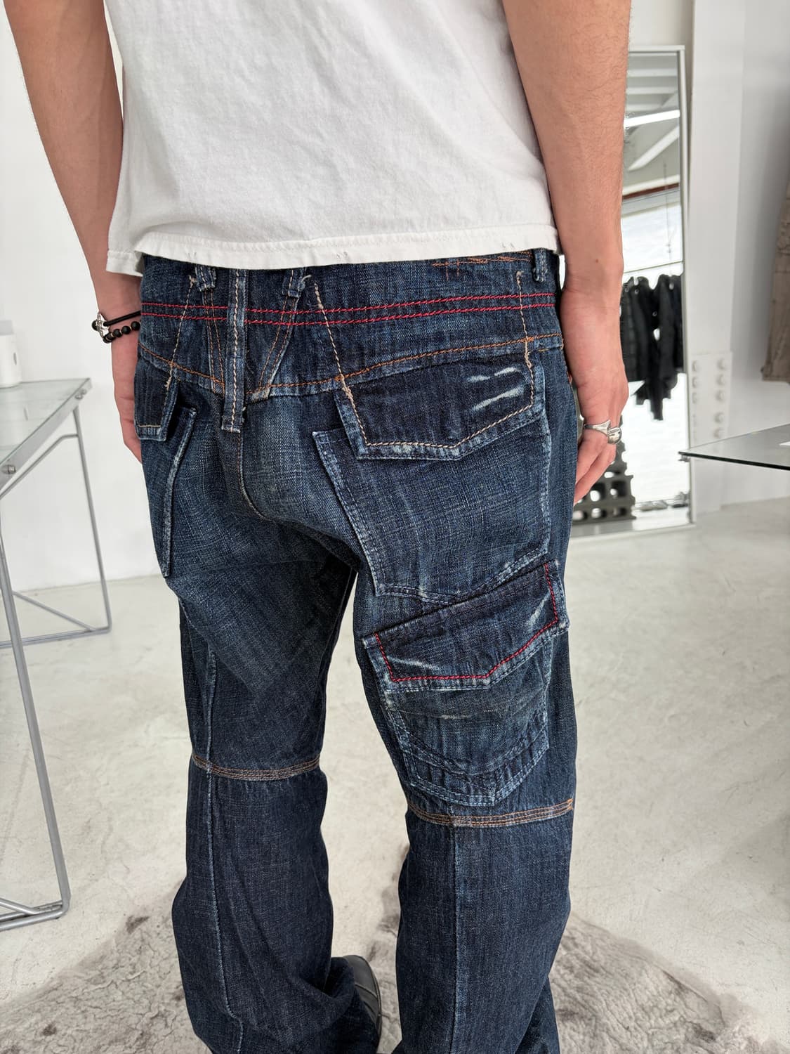 2000’s 저버드 멀티 포켓 스티칭 데님 팬츠 상품이미지4