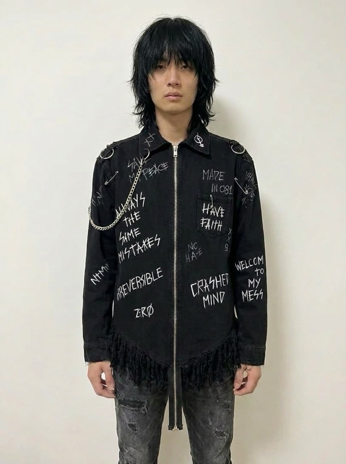 19AW NTMB콜라보  에디션 피어싱 그런지 블랙 데님 자켓 상품이미지1