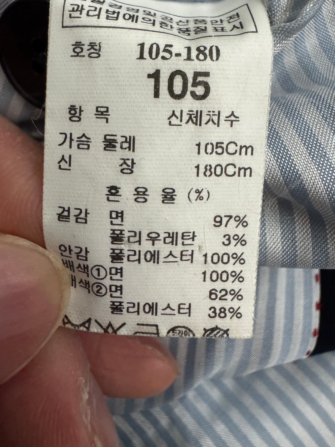 한섬 타임 Time 옴므 네이비 금장 코튼 정장 자켓 M 상품이미지5