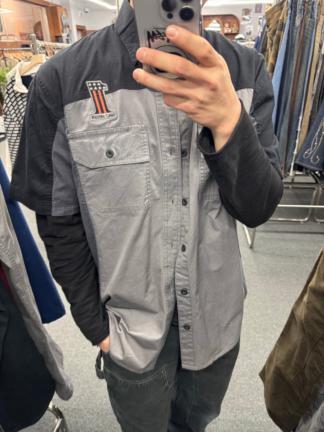 L)할리데이비슨 빈티지 NO.1 자수 반팔셔츠 상품이미지1