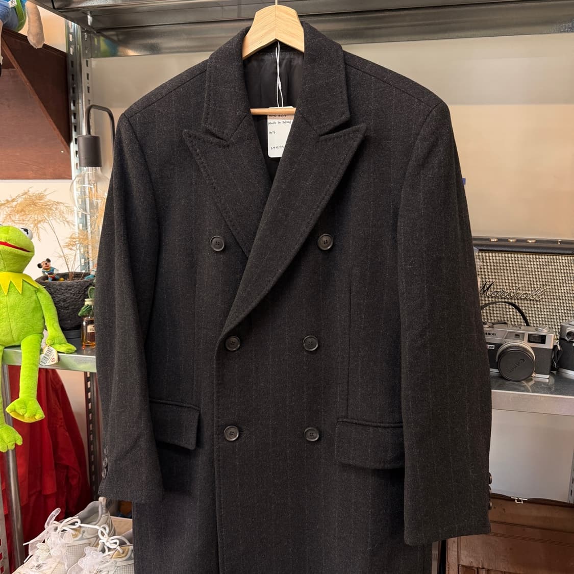 90S 휴고 보스 폴란드생산  블랙 버진울 혼방 스트라이프 코트 상품이미지2