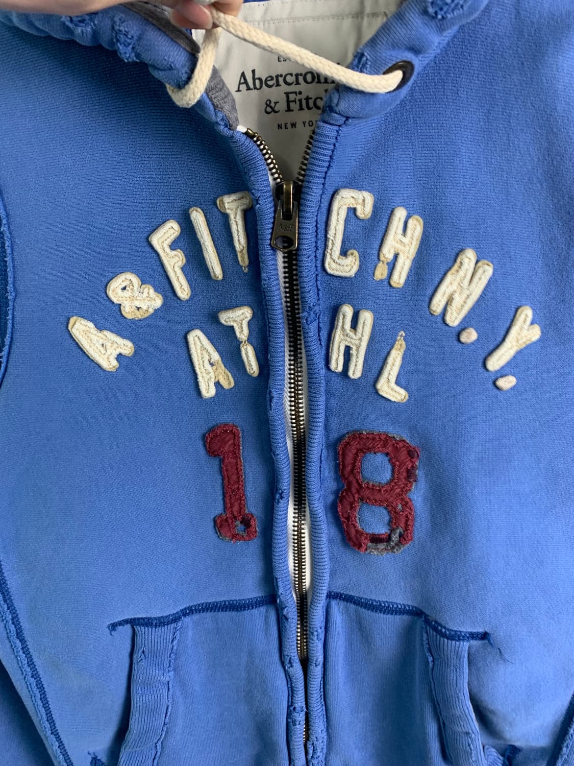 아베크롬비 y2k 와투케 스카이블루 헤비코튼 후드집업 상품이미지4