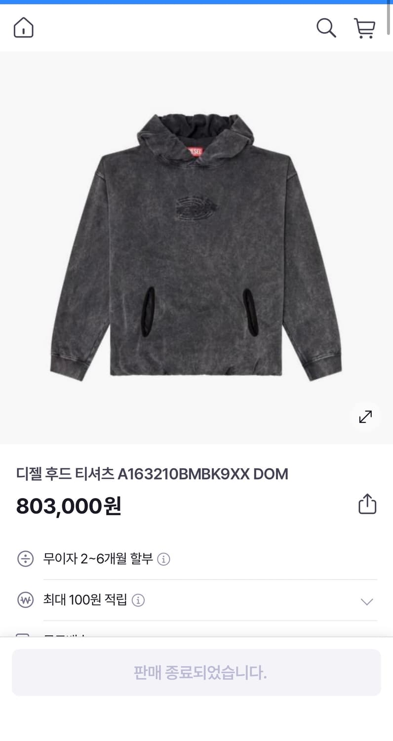 디젤 25ss 박스틱 후드스웻 상품이미지2