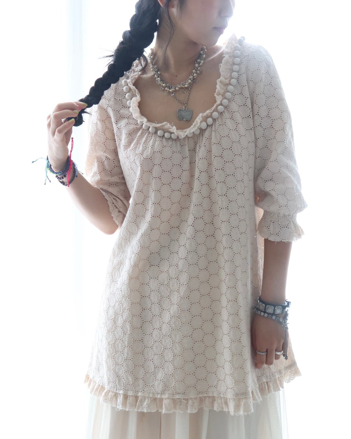 [Hysteric Glamour] Pom-Pom Lace Blouse 상품이미지1