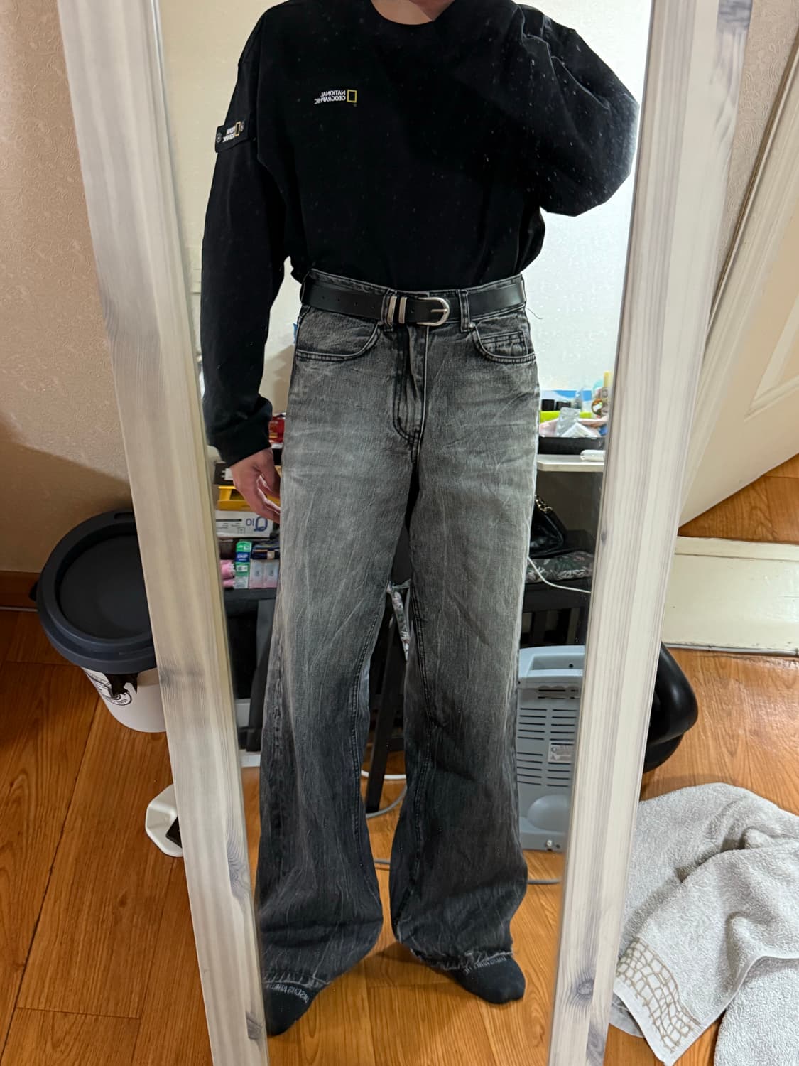 엘무드 - 맥스와이드 데님 팬츠 (볼트블랙/44) 상품이미지5