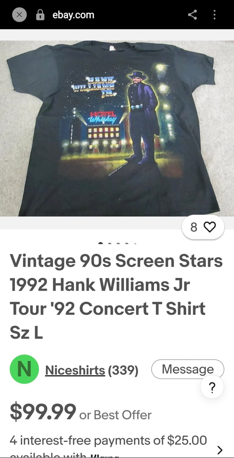 Vintage 90s 스크린스타즈 티셔츠 행크윌리엄 주니어 콘서트티셔츠 상품이미지2