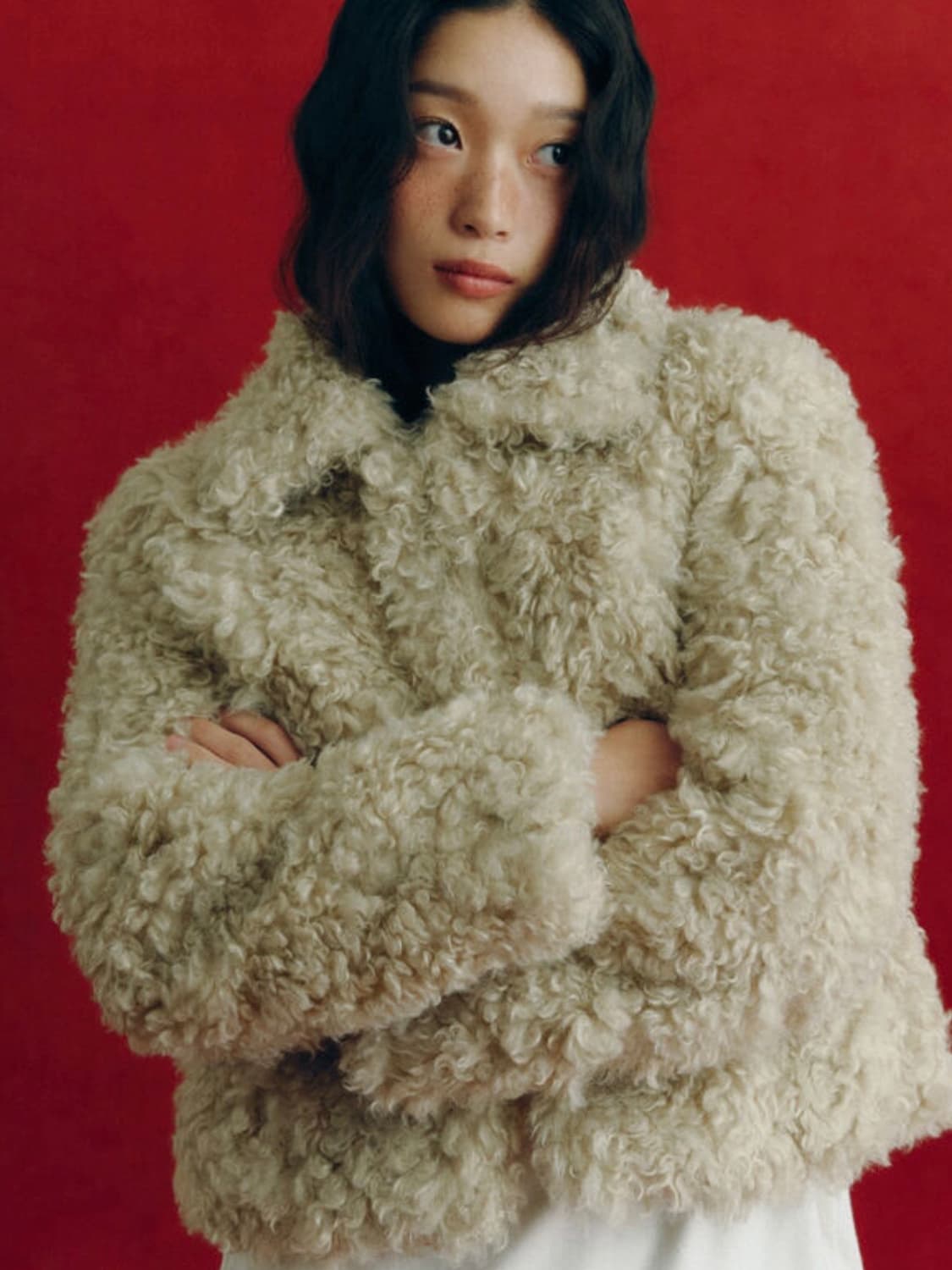 포 유어 아이즈 온리 - 리코 컬리 퍼 자켓 (베이지) 상품이미지2