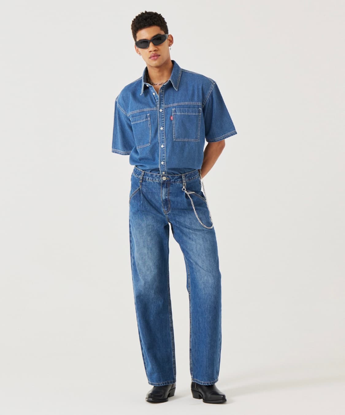 필드워커 포켓 데님 반팔 셔츠 워크 청남방 상품이미지2