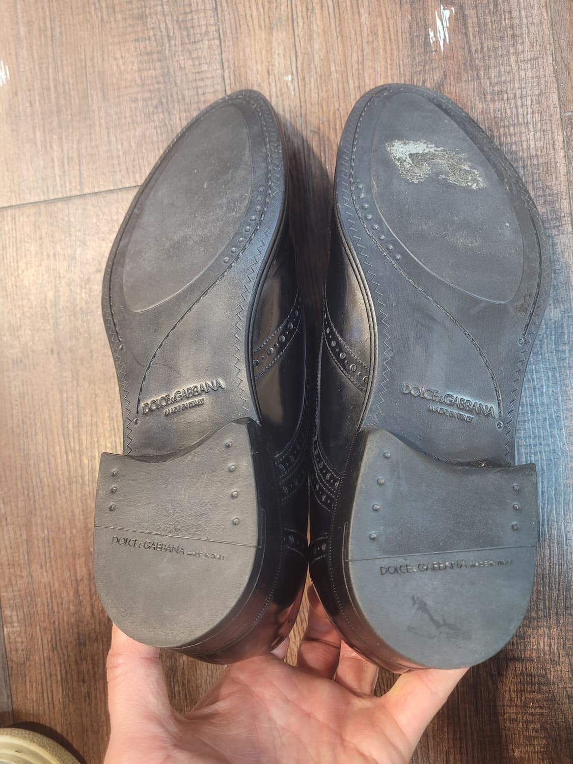 돌체앤가바나 블랙 레더 남성용 윙팁 구두 6.5 상품이미지4