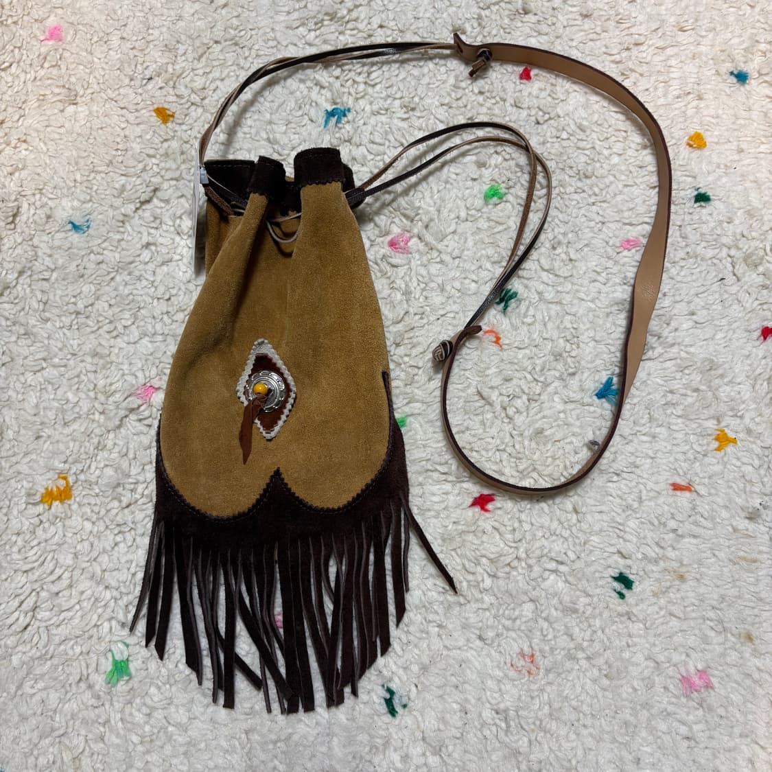 빈티지 웨스턴 보헤미안 스타일 스웨이드 프린지 드로우스트링백 크로스백 상품이미지2