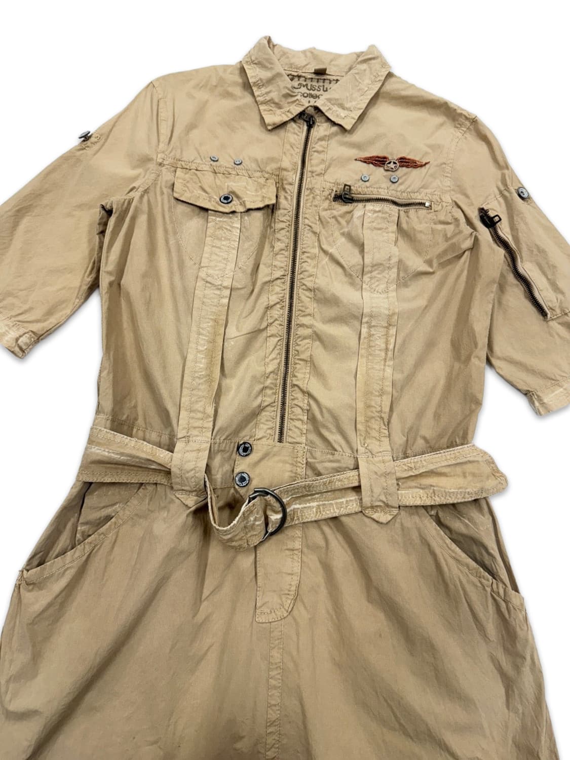 빈티지 베이지 항공 밀리터리 벨트 미니 원피스 상품이미지5