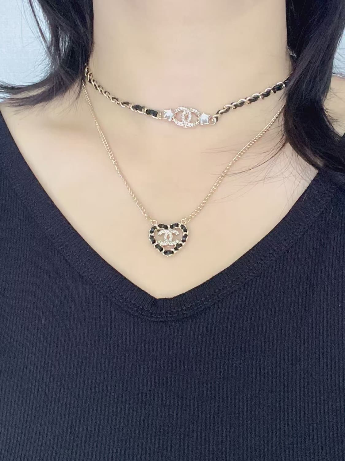 샤넬 cc로고 정품 업사이클링 하트 레더 목걸이 상품이미지4