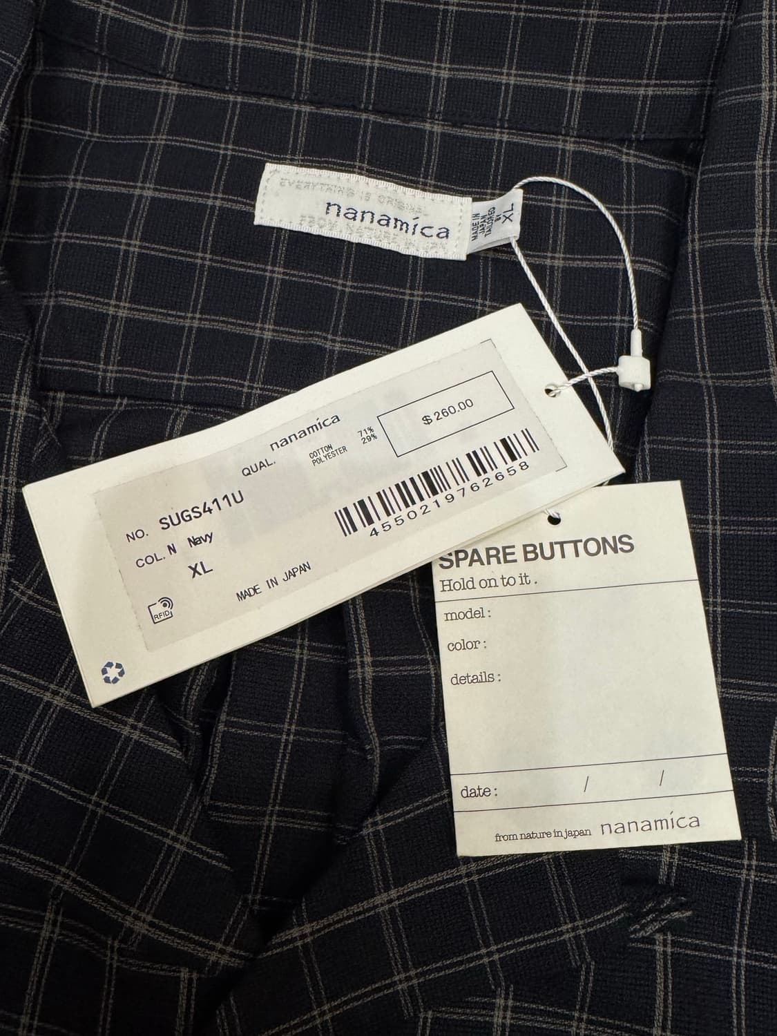 [XL][105] 나나미카 오픈 카라 파나마 플레이드 셔츠 네이비 상품이미지8