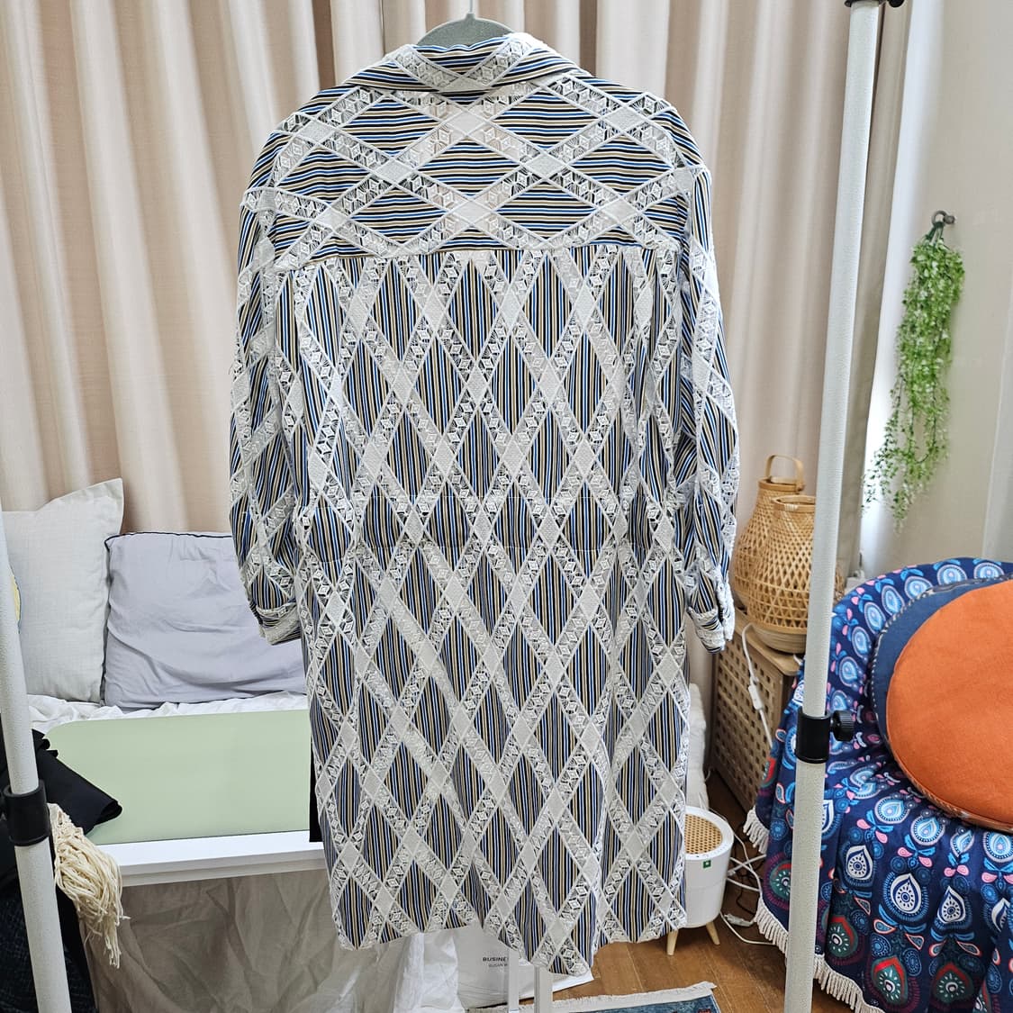 산드로 블루/화이트 스트라이프 코튼/레이스 셔츠 드레스 상품이미지7