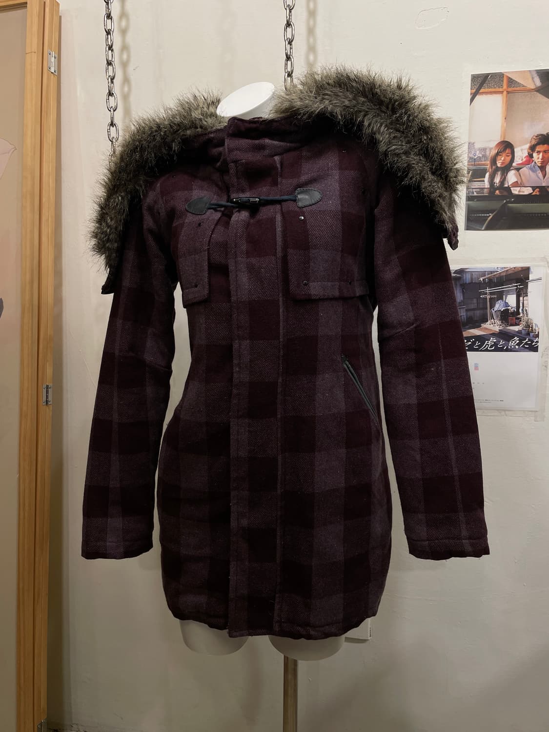 diesel 디젤 지퍼 후드 체크패턴 딥 퍼플 코트 상품이미지1