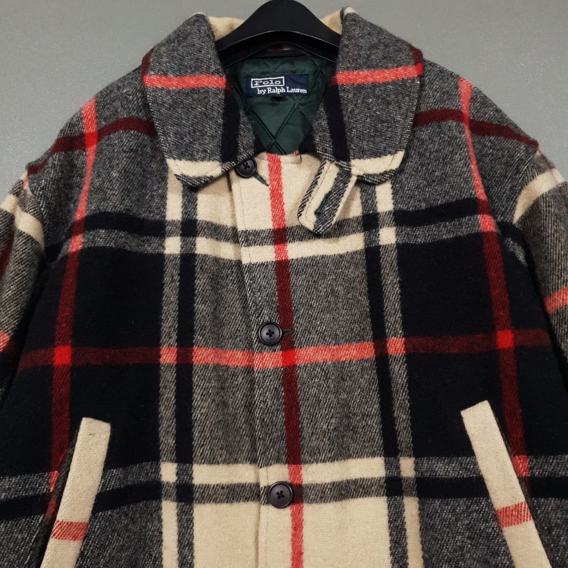 실측 XL) 폴로 랄프로렌 90s 타탄체크 울 필드 자켓 하프 코트 희귀 상품이미지3