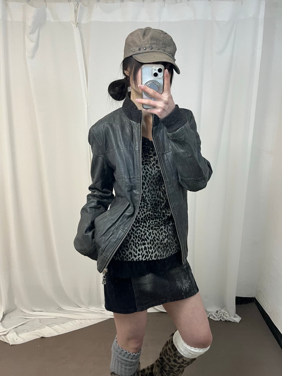 Dolce & Gabbana 다크그린 패치워크 레더 자켓 상품이미지1