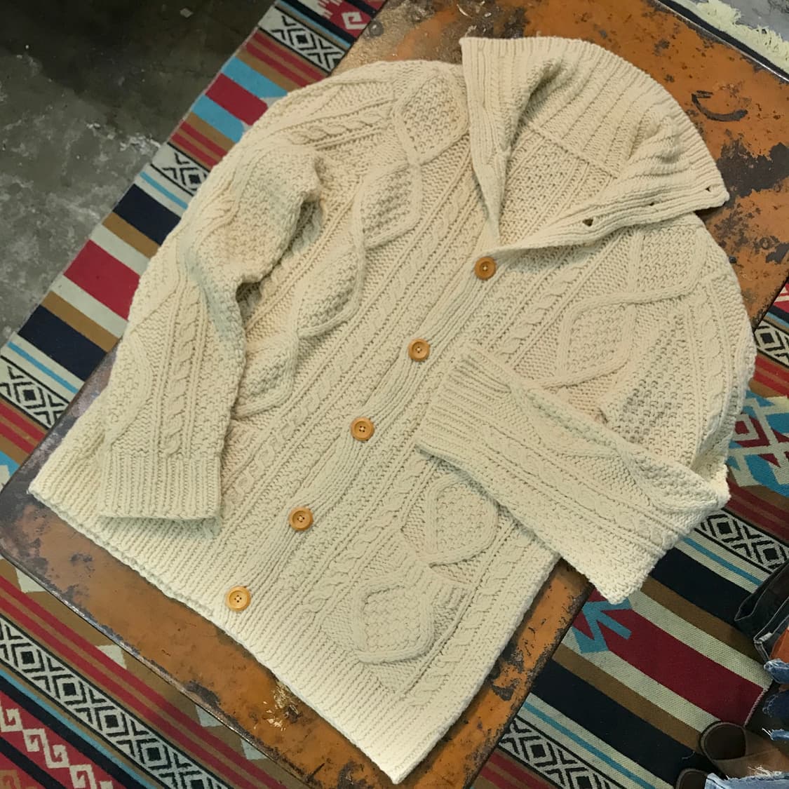 VTG 빈티지 아이보리 울 케이블 피셔맨 가디건 남성 115 빅사이즈 상품이미지4