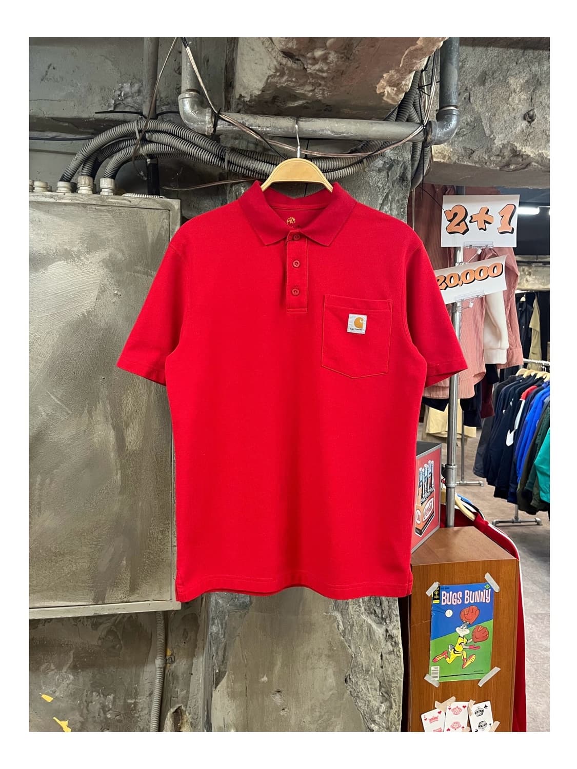 칼하트 포켓 반팔 카라티 레드 S #csz3399 상품이미지1