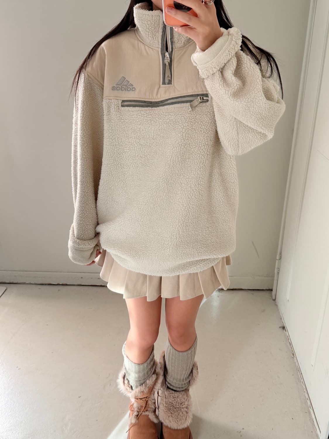 일본빈티지 아디다스 올드스쿨 후리스 반집업 상품이미지3