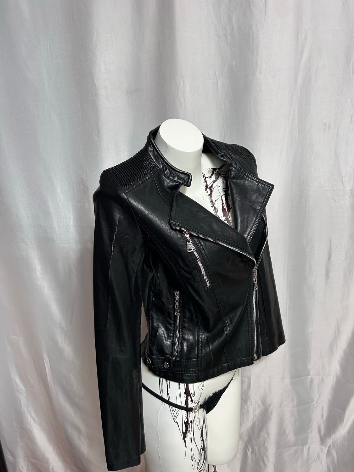 zipper detailed black rider jacket 상품이미지7