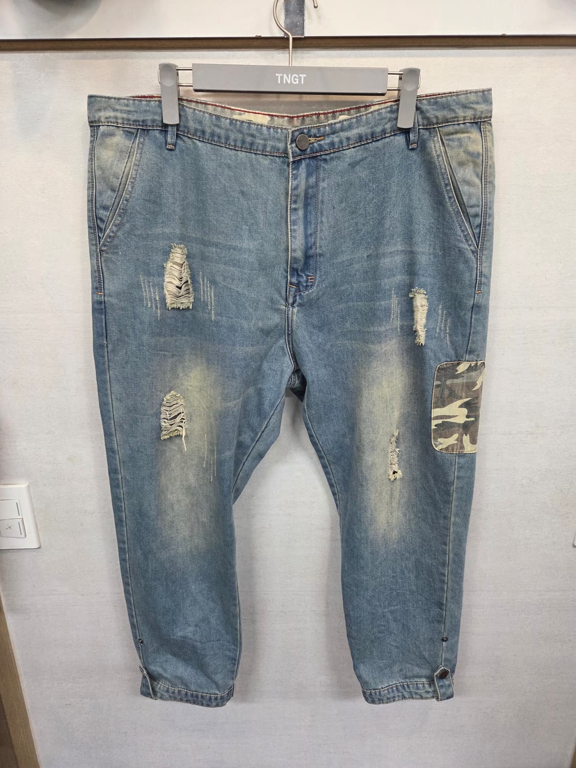 빈티지 카모패치 데미지 데님팬츠 39 40  상품이미지1