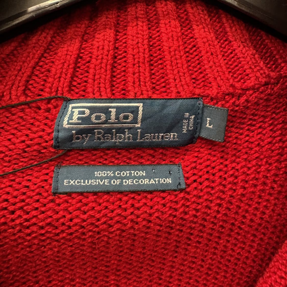 90s 폴로 랄프로렌 청키립 하프집업 코튼 니트 스웨터 레드 N633 상품이미지7