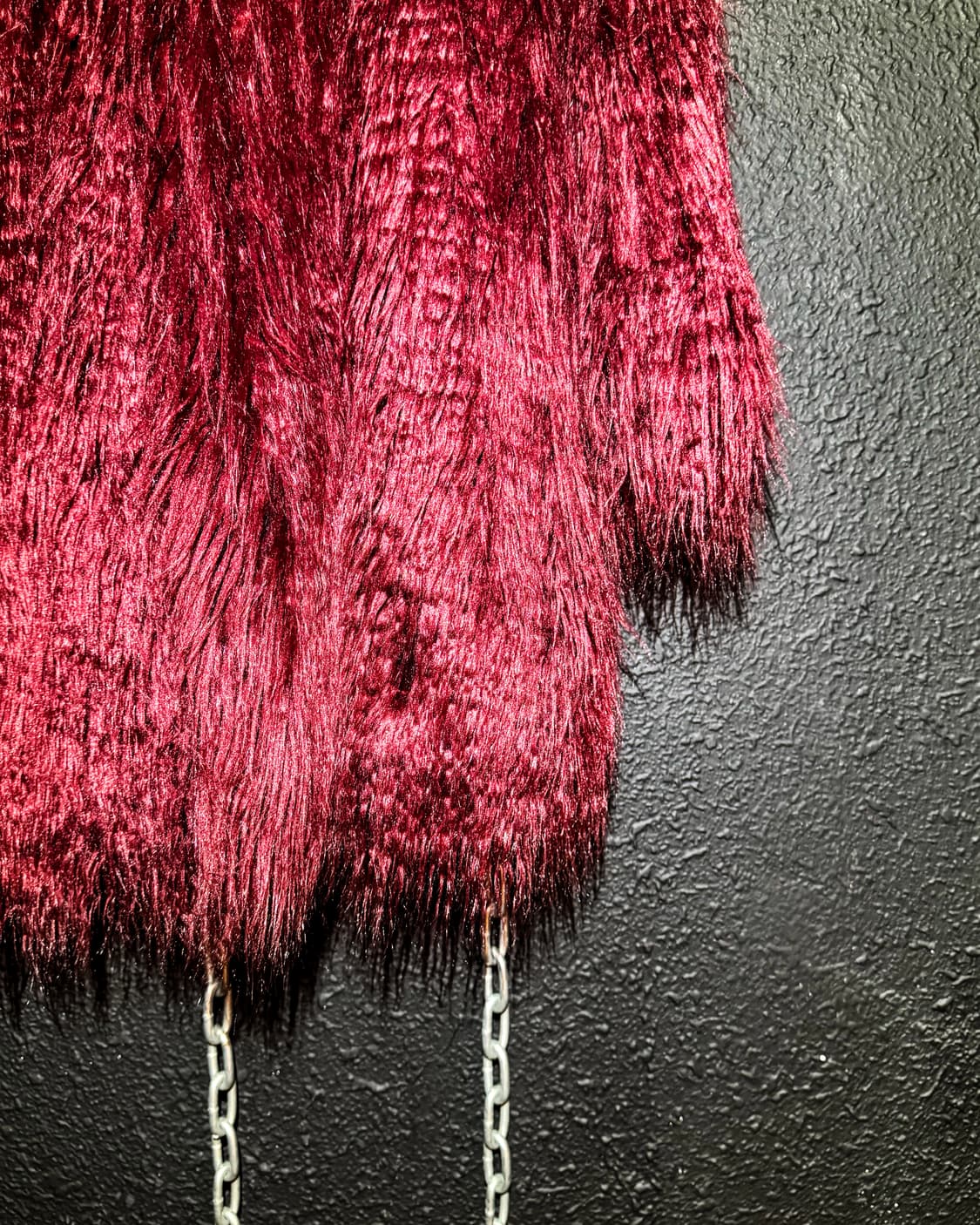 Burgundy long hair fur jacket 상품이미지5