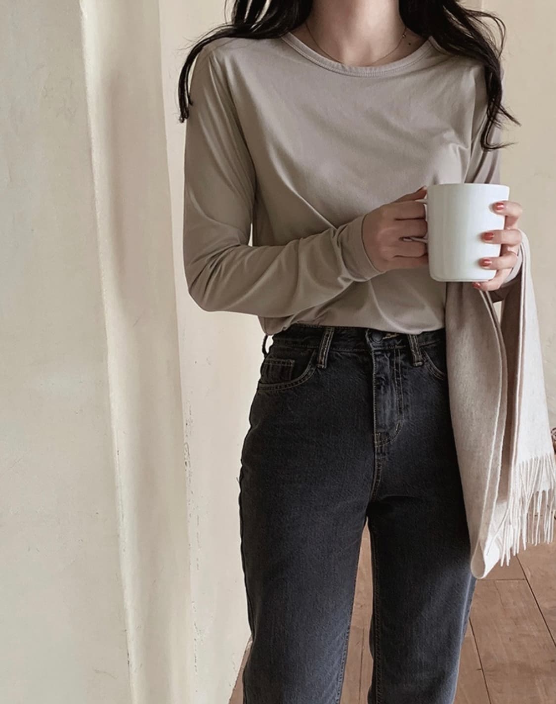 (미개봉, 새상품) 슬로우앤드 소프트 히트텍 티셔츠 딥베이지 색상 상품이미지3