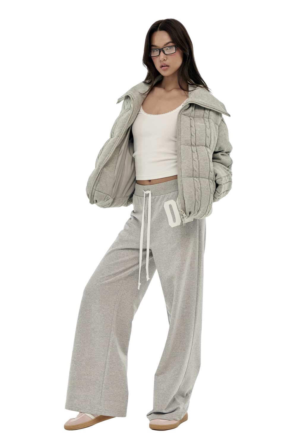 클리시어 케이블 니트 푸퍼 패딩 그레이 상품이미지5