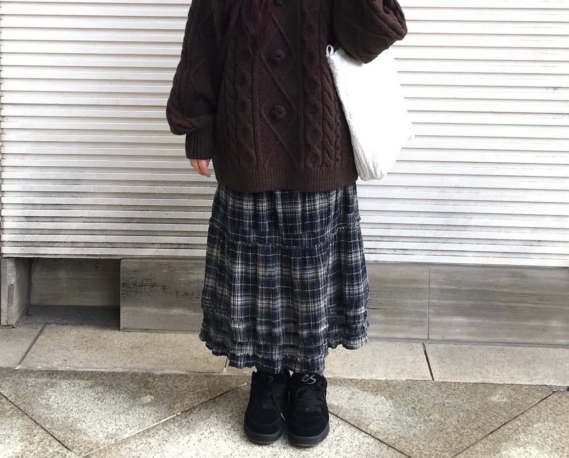 코이세이오 셔링 미디 스커트 체크 상품이미지3