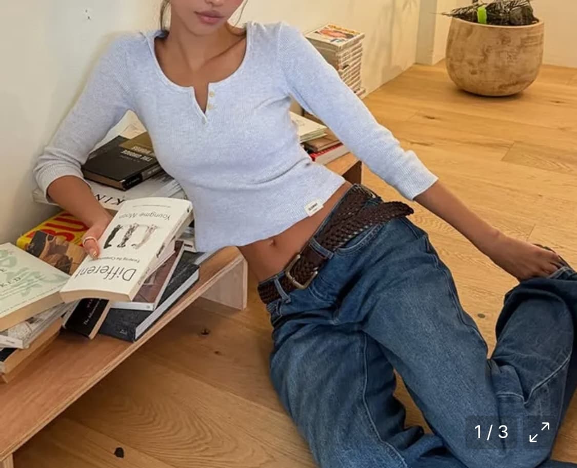 새상품 )글로니  3/4 G 와플버튼 티 상품이미지5