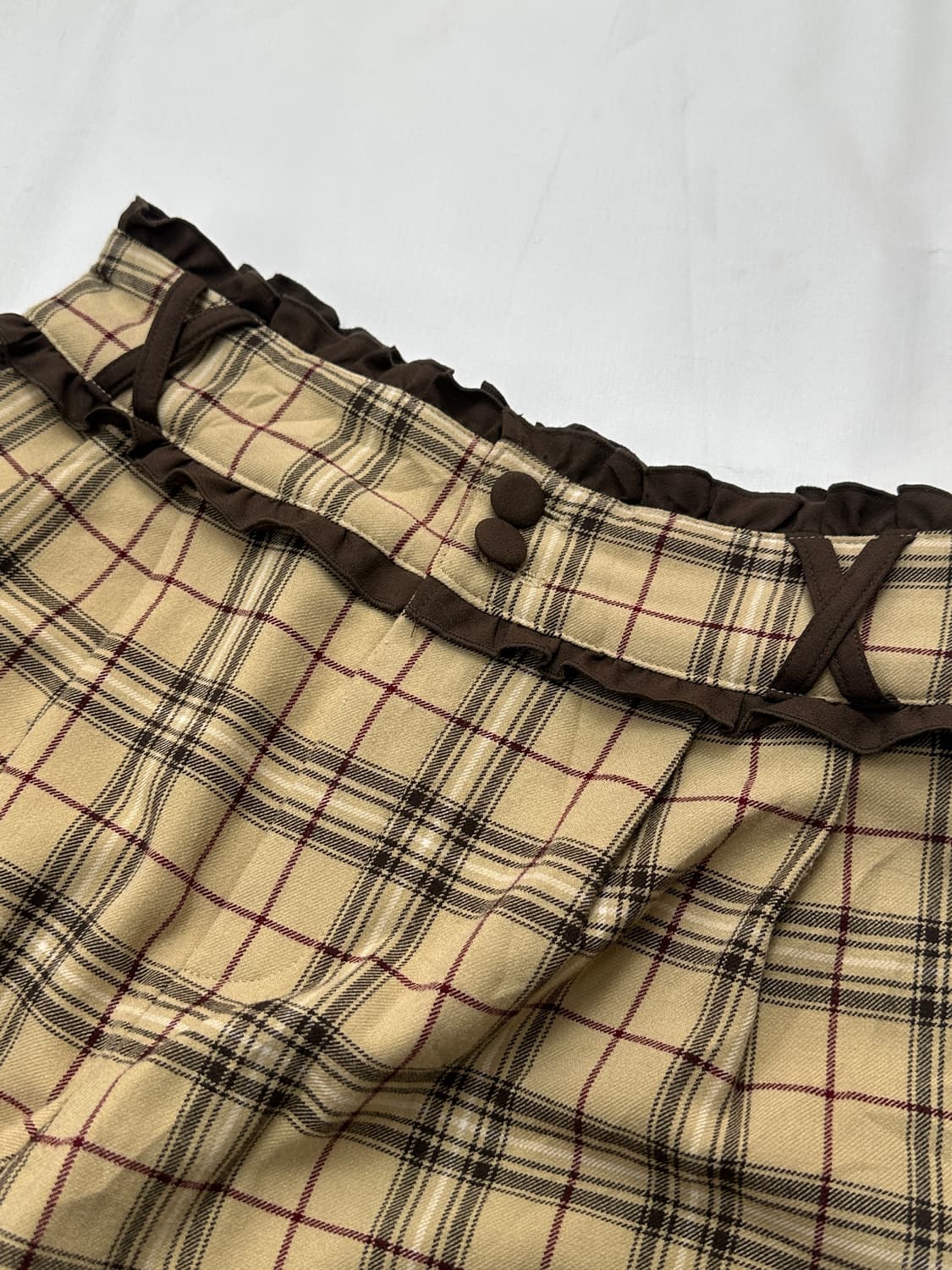 🥨슈슈룬 쇼콜 체크 브라운 7부 바지🥨 희귀 엑시즈팜 프릴 라떼갸루 상품이미지4