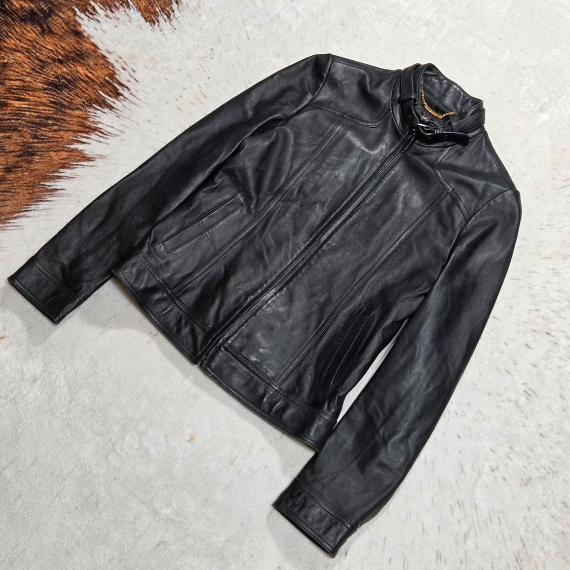 리얼레더 넥버클 블랙 양가죽 자켓 상품이미지1