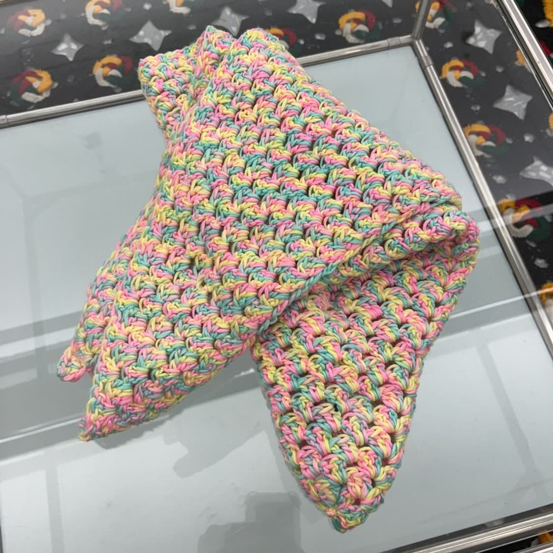 빈티지 코튼캔디 키치컬러 케이프 뜨개 머플러  C07115 상품이미지3