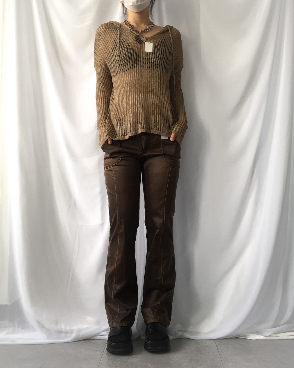 Khaki brown net hood 상품이미지5