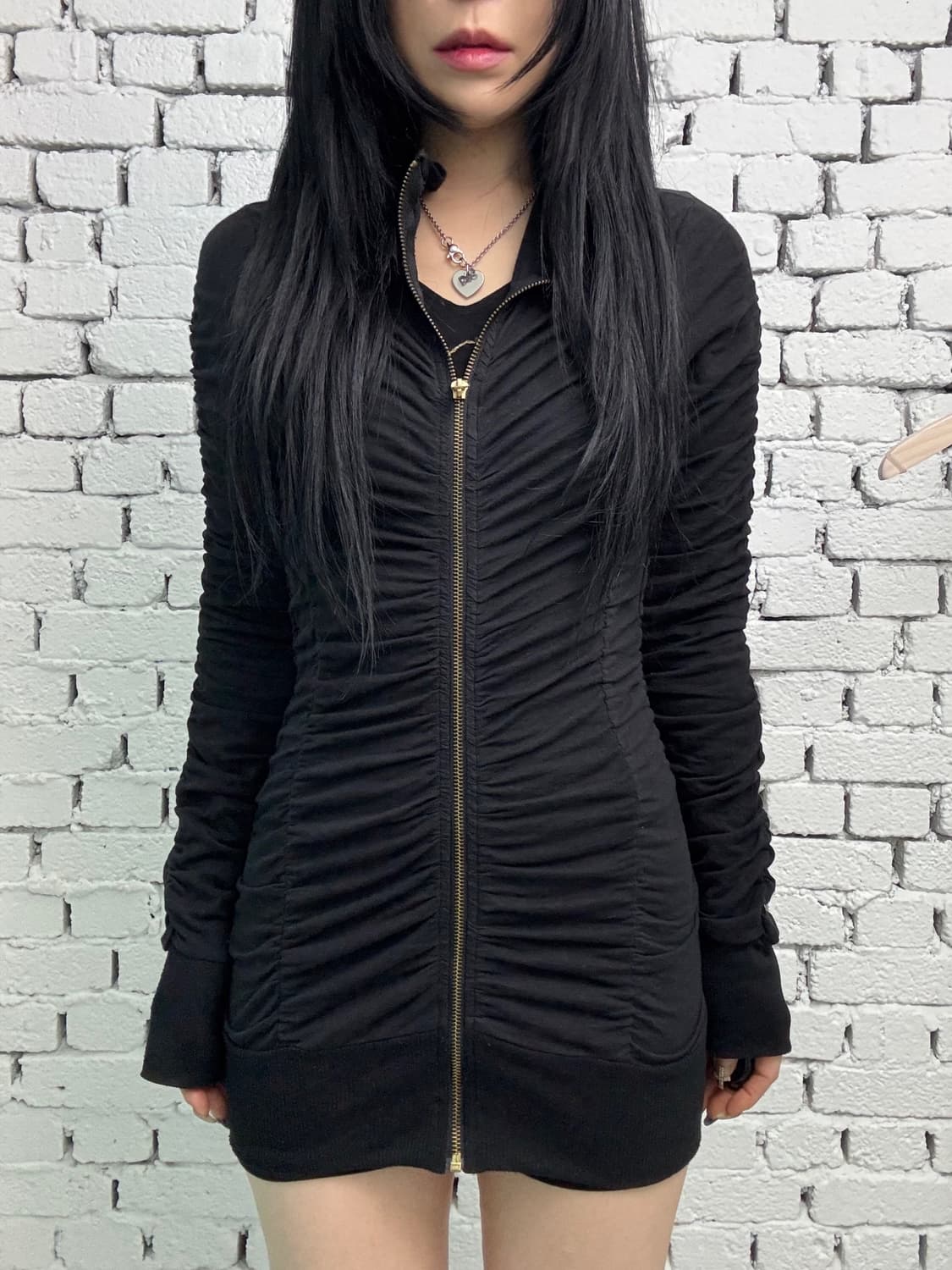 Skinny Lip Ruched Zip Hoodie Top & Ops   상품이미지2