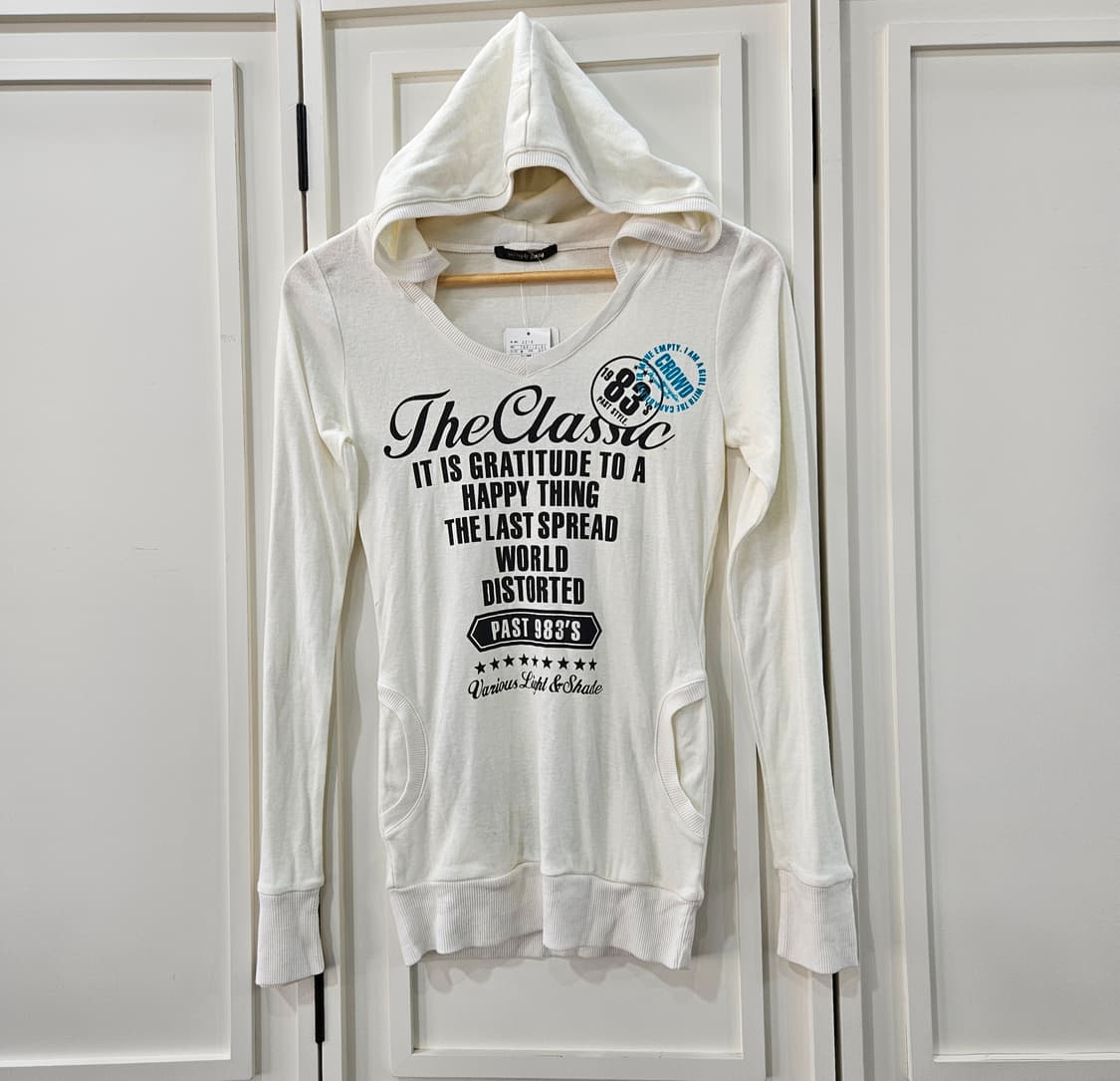 화이트 후드 롱티셔츠 프린팅 상품이미지1