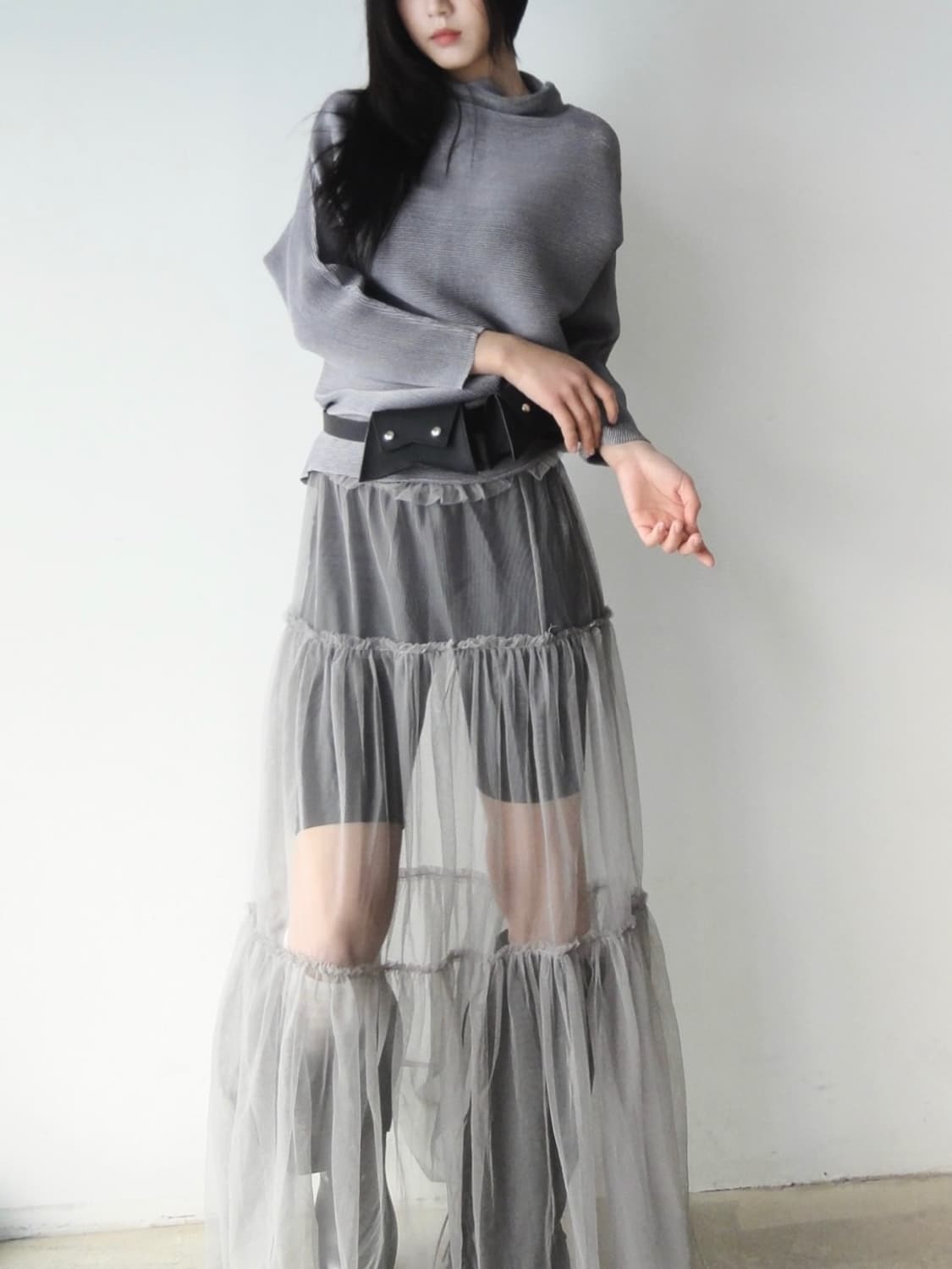 Sheer can can skirt / grey 상품이미지4