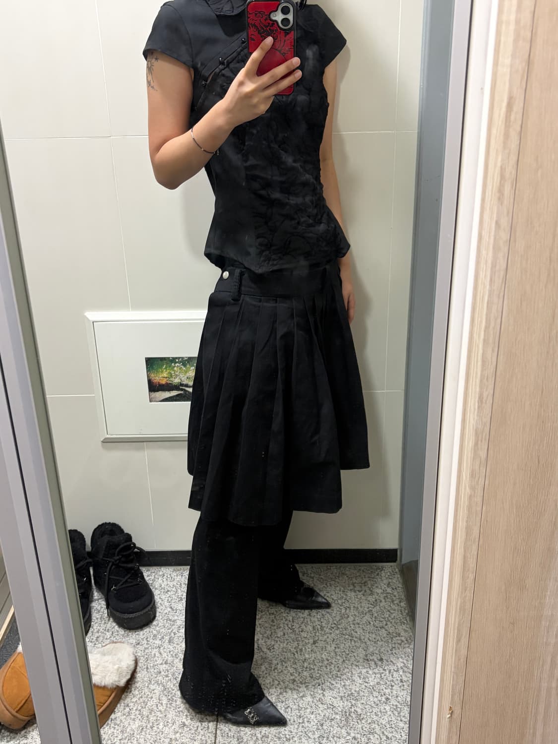 루즈슬립오버 플리츠 미디 버튼 레이어드 스커트 s 상품이미지8