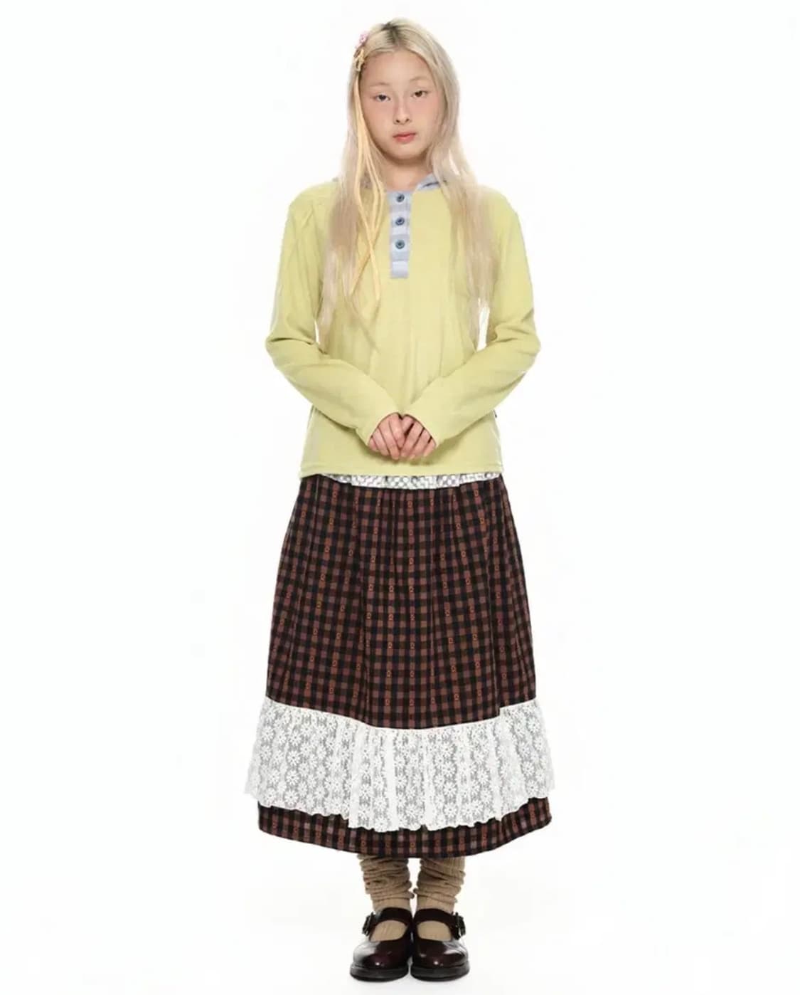 유쓰배쓰 로맨틱 러플 체크 스커트 상품이미지1
