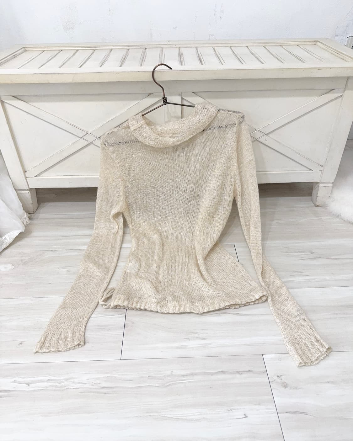 Light apricot Beige Ribbed Knit Turtlene 상품이미지9