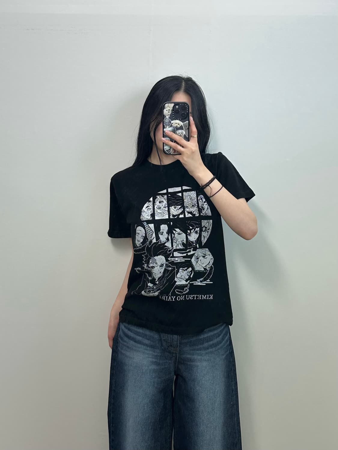 Vintage 귀멸의 칼날 블랙 오타쿠 티셔츠 상품이미지1