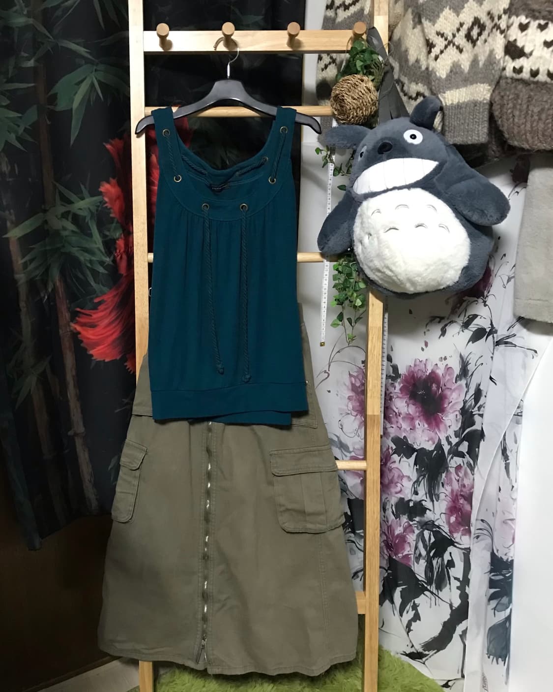 Jp 청록 모리걸 탑 + Jp 카키 밴딩 멀티포켓 스커트 set 상품이미지2