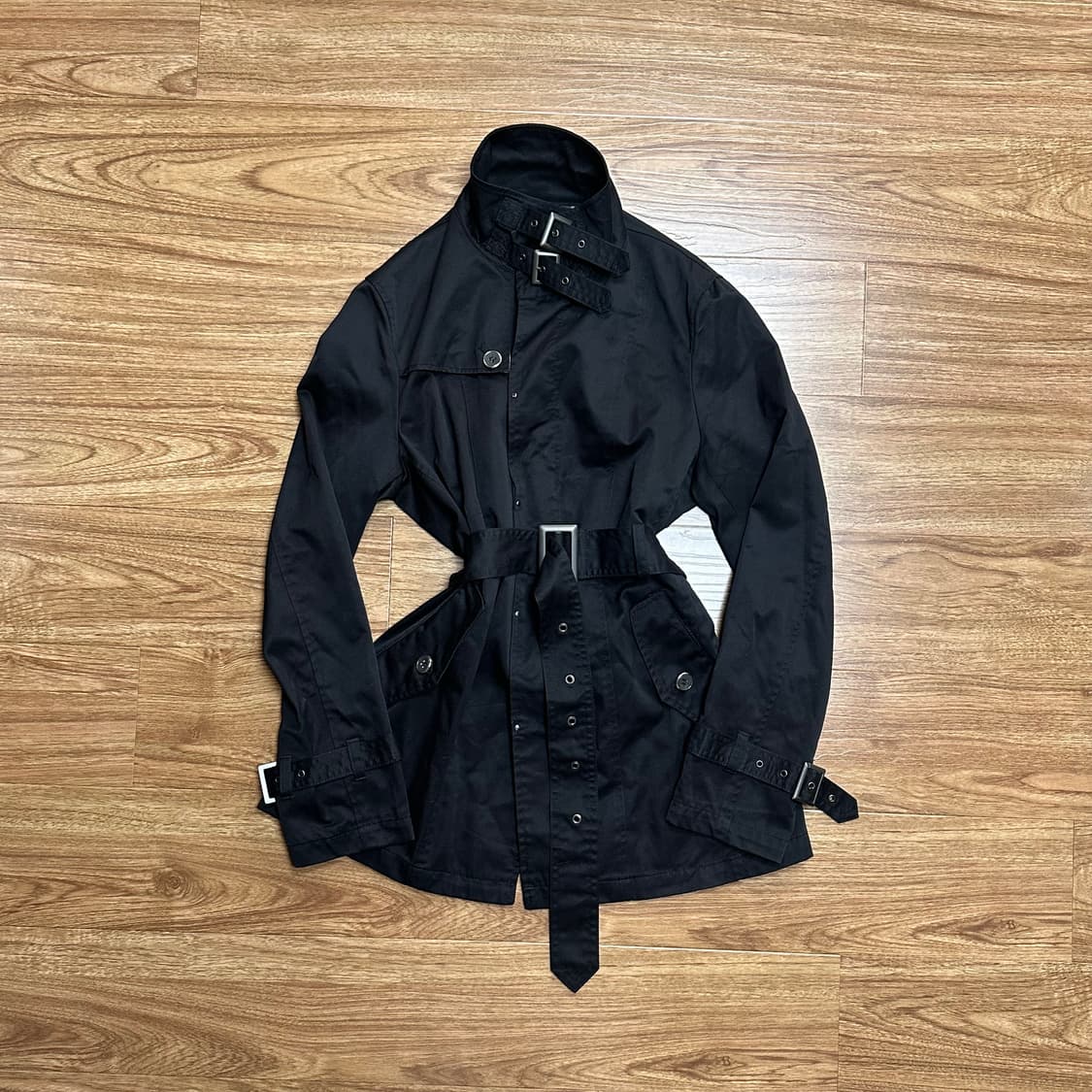 빈티지 하이넥 벨트 블랙 트렌치 코트 오네갸루 베메클깔 긱시크 고딕 고스 상품이미지1