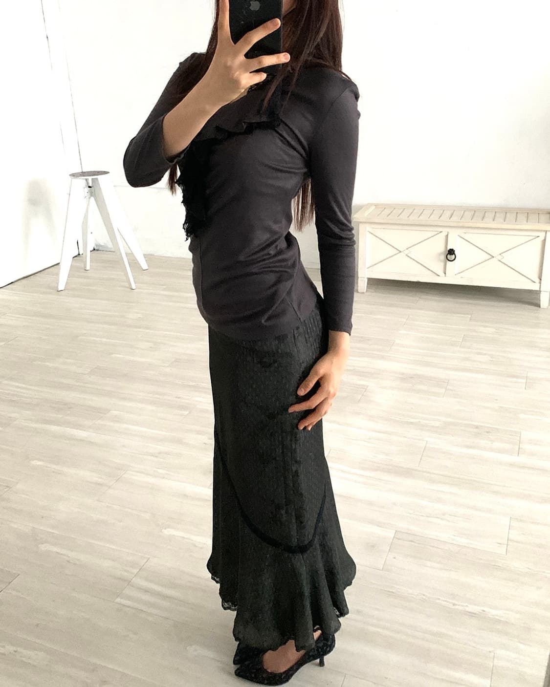 Charcoal Oriental Mermaid Long Skirt 상품이미지5