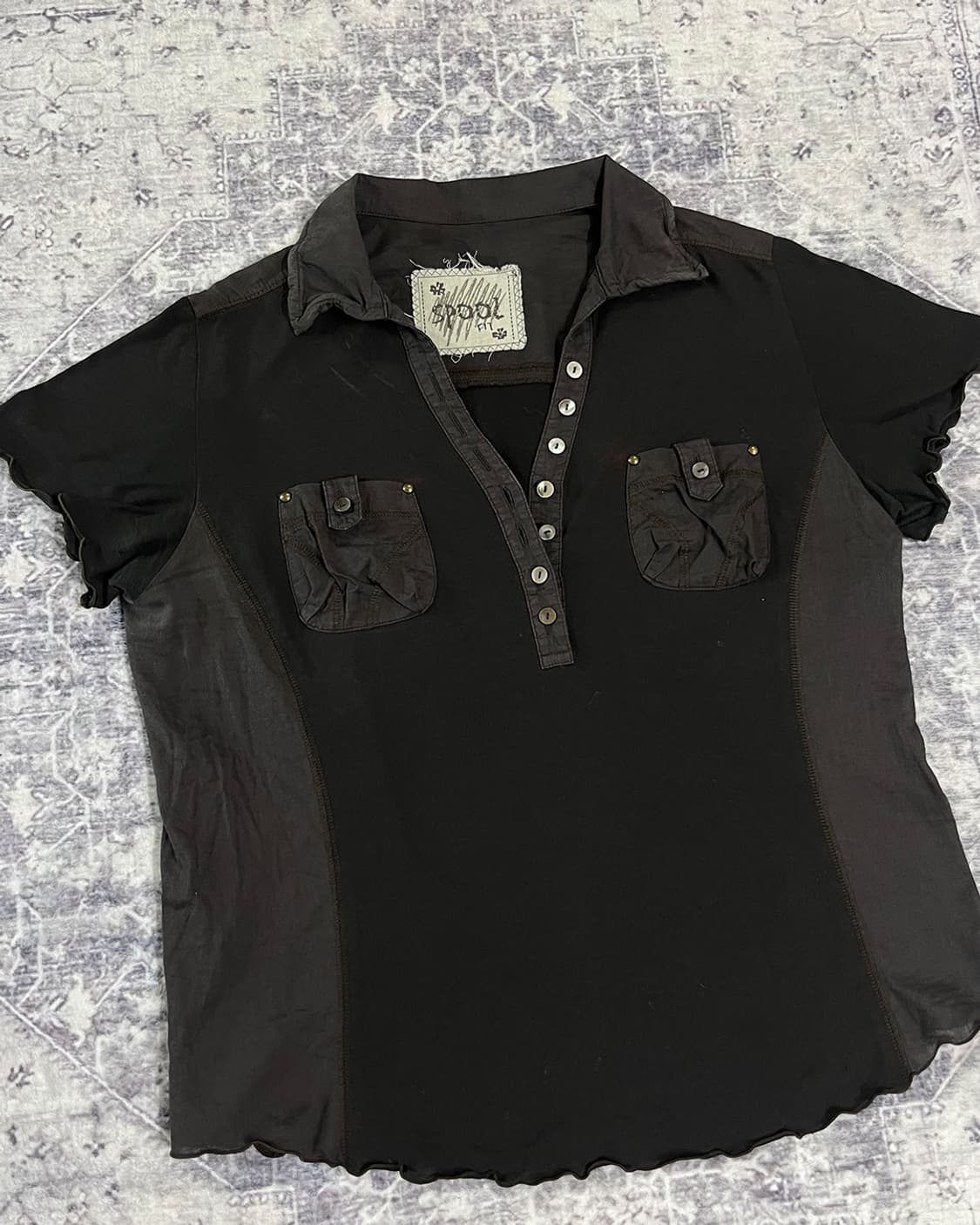 Grunge Vintage Button-Up Pocket T-shirts 상품이미지5