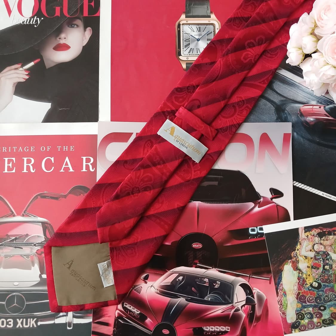 아쿠아스큐텀 실크 레드 스트라이프 넥타이 10cm A+등급 A19182
 상품이미지4