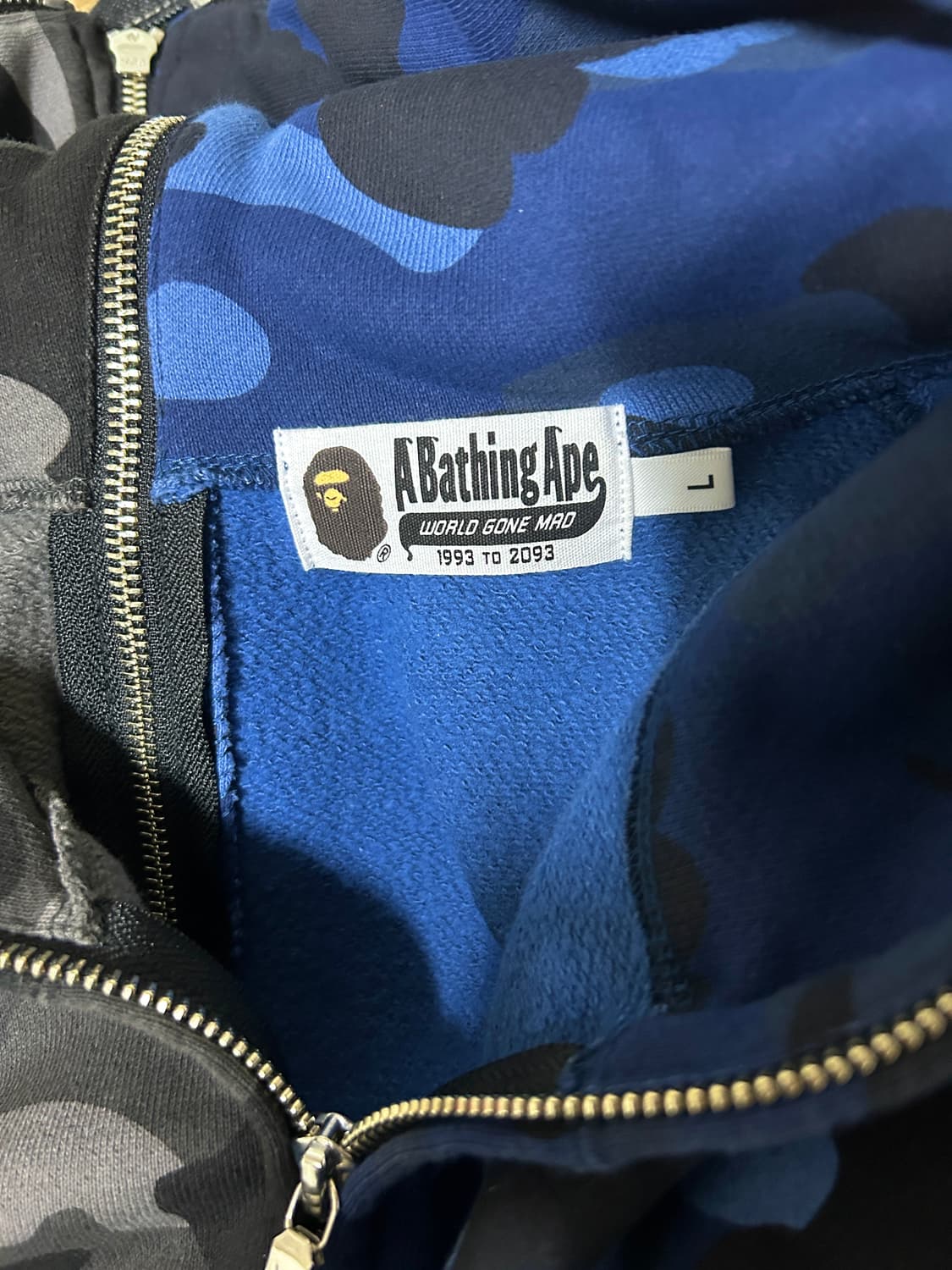 베이프 컬러 카모 세퍼레이트 샤크 풀 집 후드 블랙네이비 L 상품이미지4